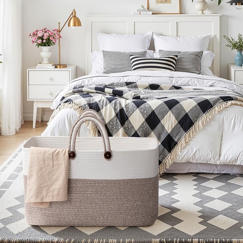OIAHOMY 95L Large Blanket Basket, 24”x16”x15” Rectangle Woven Baskets For