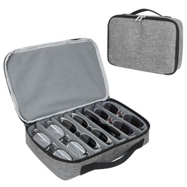 Jenlan Travel Sunglasses Organizer, Adjustable Slots Multiple Eyeglasses Storage Bag Glasses Display Case Portable Sunglasses Storage Box Trendy Sunglasses Holder Box for Men Women(6 Slots, Gray)