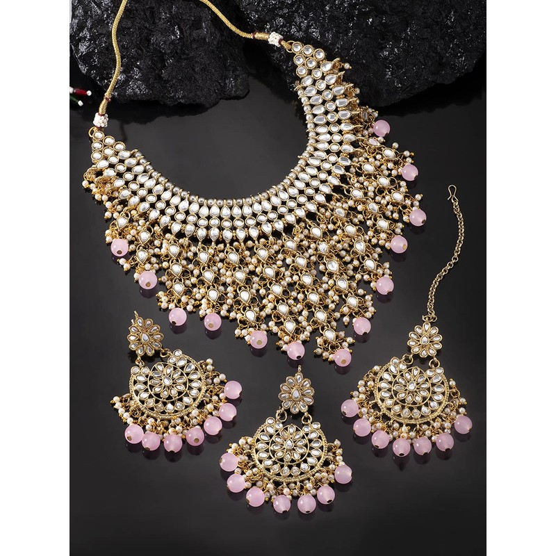 Aheli elegante boda india desgaste imitación Kundan tachonado gargantilla collar