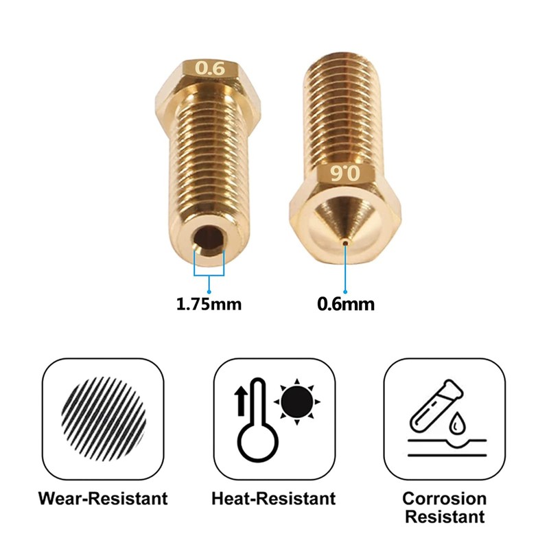 AEDIKO 20pcs V6 Volcano Nozzle Brass Extra Extruder Nozzles 0.6mm