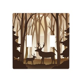 Forest Deer Mountain TreeDouble Toggle Light Switch Cover Decorative 2 Gang Wall Plate Electrical Face Plate Dual Device Switchplate Cover