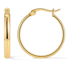 sovesi 3mm Wide Gold Hoop Earrings for Women, 14K Gold Plated Hoop Earrings, 25mm Hypoallergenic Gold Hoops.