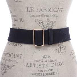 Cinturón de vestir de ante liso sin agujeros, de 5 cm de ancho, de cintura alta, sin agujeros, para mujer, marino, M/L 33"~36"