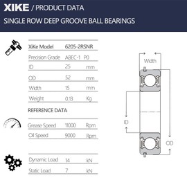 XiKe 4 Pack 6205-2RSNR Lawn Mower Wheel Bearings, Compatible JD AM102888 AM131046 AM137758, Gravely 05435700 and More.