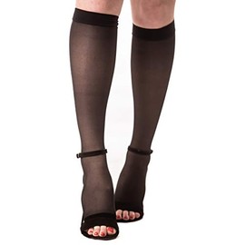 Medicella Sheer Knee High Compression Socks Open Toe 15-20 mmHg Medical Quality Made in USA Circulation Support Stocking Moderate Pressure (Black, Small)