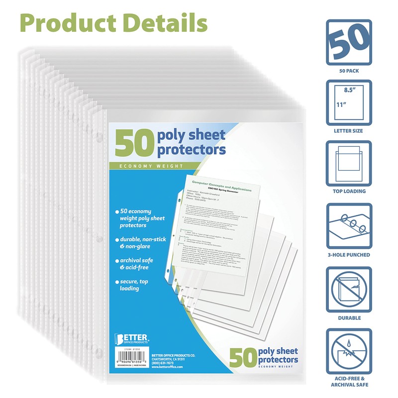 Better Office Products Better Office Sheet Protectors, 50 Pack