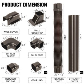 BEWAVE Mini Split Line Set Cover Kit, Decorative PVC Line Cover Kit for Mini Split Air Conditioners and Heat Pumps 3" Wx16.1' L Brown