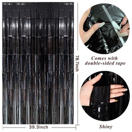 Black Party Streamers Foil Fringe Backdrop Curtains Tinsel Streamers Birthday Party Decorations Fringe Backdrop for Birthday Party Graduation Bridal Shower