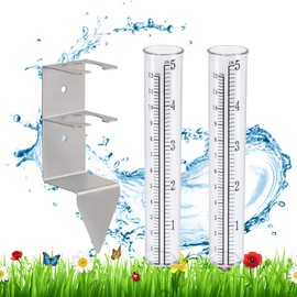 Rain Gauge,Rain Gauges Outdoors Best Rated with Stainless Steel Mounting Rack Holder,Freeze Proof Plastic Replacement Tube,Large Numbers,Rain Measure Gauge for Yard Garden Fence Lawn Patio Farm(5")
