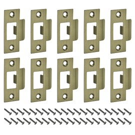 uxcell T Door Strike Plate, 10Pcs 70mm x 40mm 201 Stainless Steel Latch Deadbolt Strike Plate for Door Frame Door Jamb, Bronze