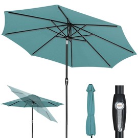 Tempera 10ft Patio Market Outdoor Table Umbrella with Auto Tilt and Crank,Large Sun Umbrella with Sturdy Pole&Fade resistant canopy,Easy to set,Cyan