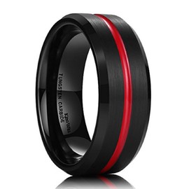 King Will Thin Red Groove Black Brushed Tungsten Carbide Wedding Band Ring Comfort Fit 11