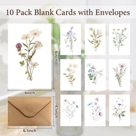 24 Pcs Blank Card with Envelopes, Blank Greeting Cards 4x6in Colorful Floral Design, Writeable Flower Note Plain Cards and Envelopes | Blanks Notecards Stationary for DIY, Wedding, Scrapbooking (B)