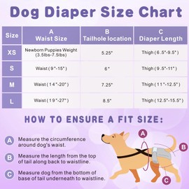 Idepet Female Dog Diapers with Suspender 3 Pack Reusable Doggie Diapers for Small Medium Female Dog in Heat Period Cycle/Urinary Incontinence/Training, Black+Red+Purple L