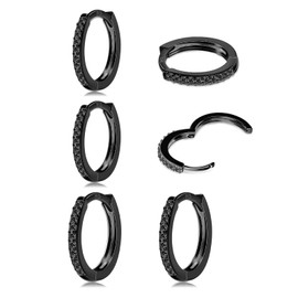 HUABOLA CALYN 3 Pairs of Hoop Earrings Silver 925, Silver Gold Hoop Earrings Silver 925 Small Set for Women Men Girls in 8/10/12 mm, Hypoallergenic Earrings Gold Set with AAA Zirconia Jewellery,