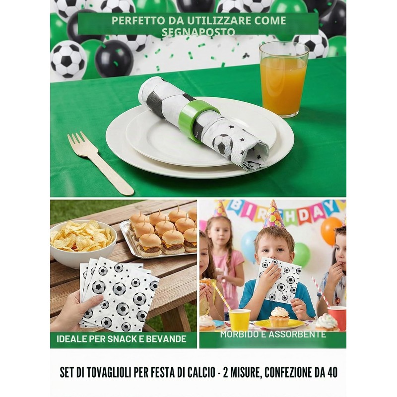 YTAXYZWR Servizi da Tavola a Tema Calcio - 40 Pezzi,