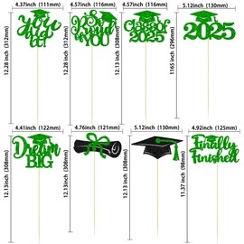 Gyufise 16Pcs Prom 2025 Centerpiece Sticks Class of 2025 Table Flower Centerpieces Sticks Congrats Grad Party Decorations for 2025 Graduation College Prom Party Supplies Green