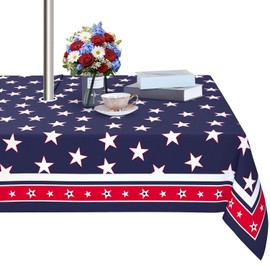 4th of July Patriotic Rectangle Outdoor Tablecloth with Umbrella Hole and Zipper 60x84 Inch Independence Day Patio Table Cloth American Flag Washable Table Covers for Party Picnic Dinner Garden