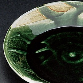 Soho Kiln Dish Oribe Share Plate, Green, Approx. φ6.4 x 1.1 inches (16.2 x 2.8 cm), 307-01-563
