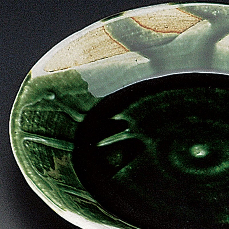 Soho Kiln Dish Oribe Share Plate, Green, Approx. φ6.4 x