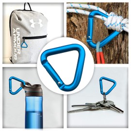 Holesto® Triangular Carabiner Set of 3 - Small Carabiner - Carabiner Keyring - Design Carabiner Hook Black - Mini Carabiner Hook - Carabiner Set - Carabiner - 3 Pieces (Blue)