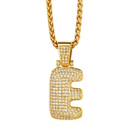 Richsteel Diamond Bubble Letter Necklace E Initial Chain for Men Boys Jewellery