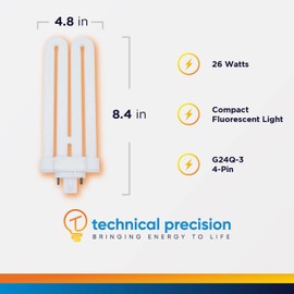 Technical Precision Replacement for Cooper Lighting R10 Fml-26w/64/4p Light Bulb Twin 26 Watt CFL Bulb with G24Q-3 4-Pin Base - 1 Pack