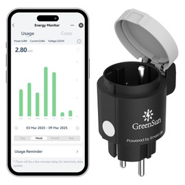 GreenSun Smart Socket - Outdoor Socket, 16A, Type E, Timer Socket, Alexa Socket, Programmable, Energy Meter, App Control, Smart Life 2.4GHz, IP44