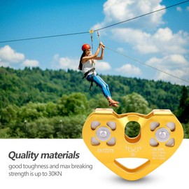 Alomejor Professional Climbing Cable Pulley 30KN Trolley Heart Shape for Outdoor Climbing Roads (Golden)