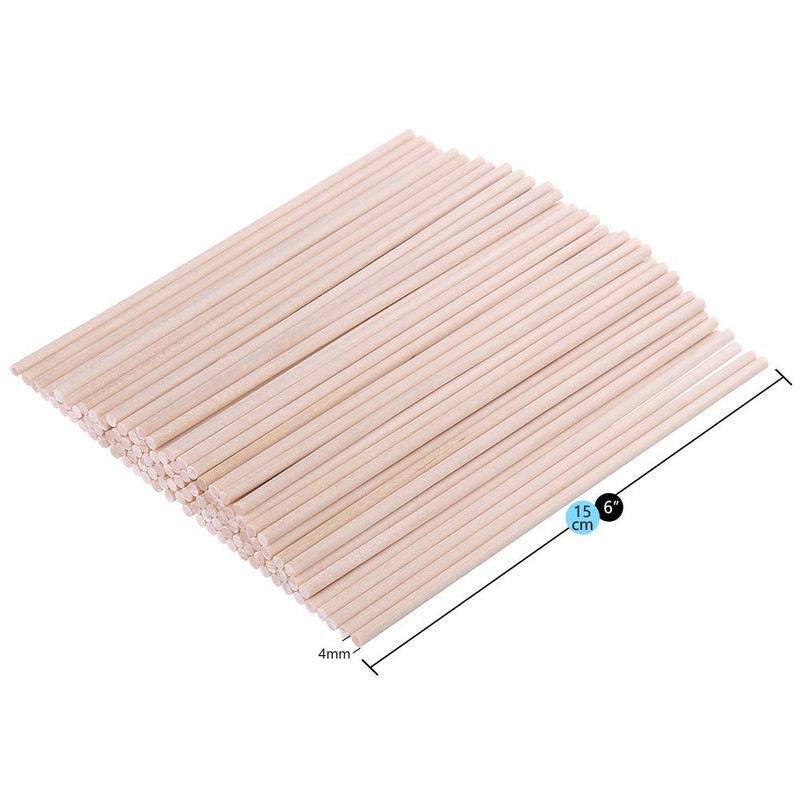 H&S Wooden Sticks Wood Dowel Rods 100pcs 15cm x 4mm