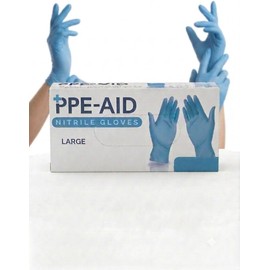 PPE-AID 100 Guantes de Nitrilo Desechables, Color Azul, Sin Látex, Sin Polvo, Diseño Ambidiestro, Alta Flexibilidad y Resistencia, Talla Grande, Ideales para Cocina, Hogar, Limpieza y Trabajo sucio.