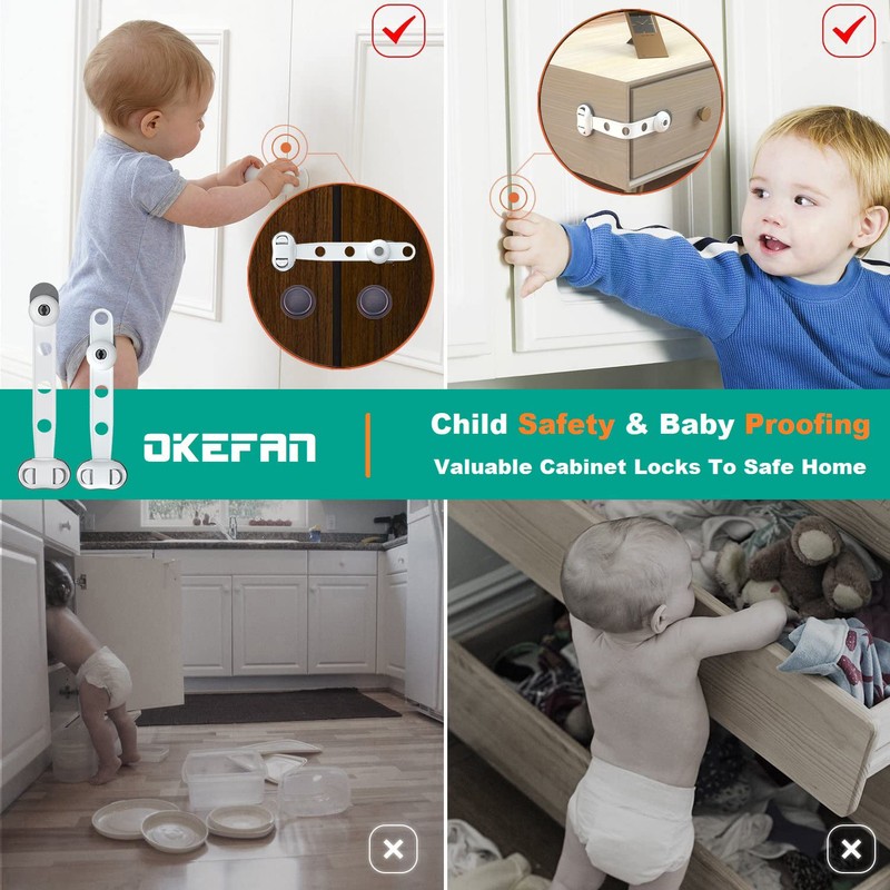 Child Safety Cabinet Strap Locks - OKEFAN 12 Pack Baby