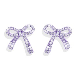 Bow Earrings for Women,Vintage Bow Knot Earrings Trendy Sparkly Rhinestone Ribbon Drop Earrings Daily Jewelry Accessory (Purple)