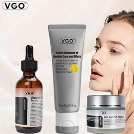 VGO-Vitamin C Serum, Snail mucin Moisturizer and Facial Cleanser Set Cleansing Moisturizing Suitable for sensitive skin-Live Skincare Radiance-B-Allin Skin Care Kits - Specification: VC Facial Serum 30ml+Snail Mucin+Facial Cleanser