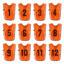 PATIKIL Soccer Training Vest, 12 Pack Team Sports Pinnies Reversible Numbered Soccer Practice Pennies Jerseys Bibs with Belt for Adult, 25 Inch Orange