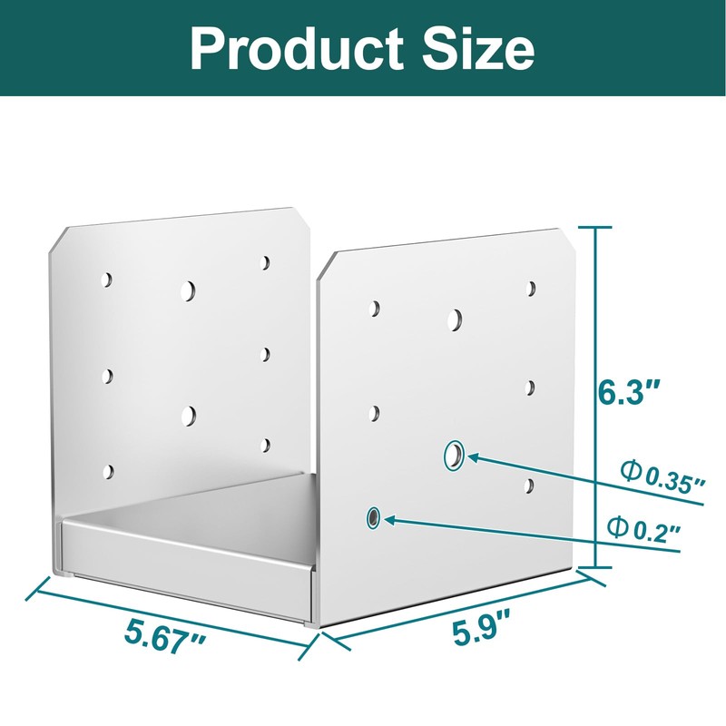 SPACEEUP 6x6 Post Base 5 Pcs, Adjustable Post Base Stainless