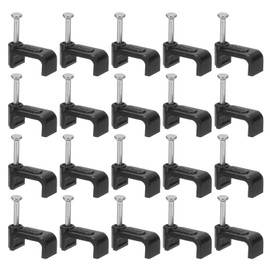 HARFINGTON 100pcs Cable Clips 12mm Wire Wall Clips with Steel Nails Management Electrical Cord Nails Tacks Clips for Ethernet/Telephone Cable Home Desk TV Wire, Black