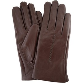 SNUGRUGS Womens Butter Soft Premium Leather Glove with Woven Stich Design & Warm Fleece Linning - Brown - Medium (7")