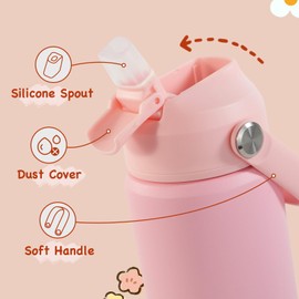 Kerilyn 12oz Kids Insulated Water Bottle, Leak-Proof Toddler Cup with Straws Lids, Kids Water Bottles for School Boys Girls, Stainless Steel Vacuum Insulated Bottle for Kids, BPA Free, Pink