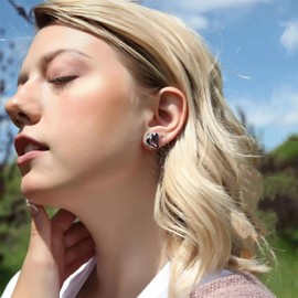 QLUYCKW Forever Love Heart Earrings for Women Dainty Sparkly Cubic Zirconia Rhinestone Statement Glitter Stud Earrings for Lovers (Purple Red)