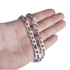 Silvadore 9mm FIGARO Mens Silver Chain Necklace - Chunky Super Strong Stainless Steel Links - Thick Heavy Cuban Curb Hip Hop Jewellery - 51cm / 20 inch