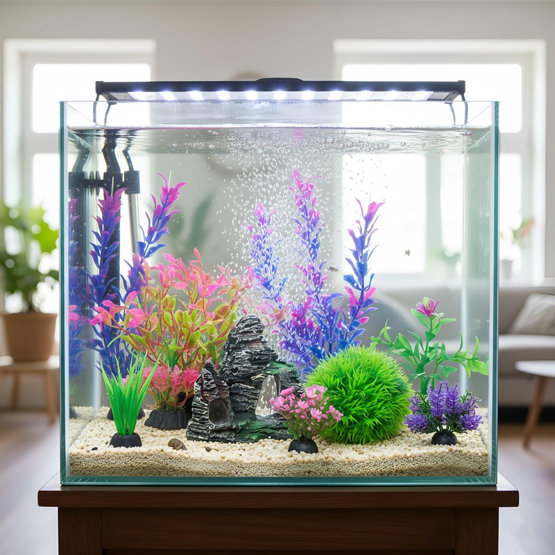 Ameliade Aquarium Artificial Plastic Plants Decorations and Rock Cave Decor