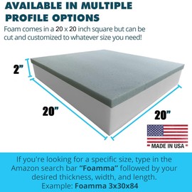 Foamma (8 Pack 2" x 20" x 20" Gel Memory Foam (High Density Base, Used for Chair Cushion Replacement, Dining Chairs, Wheelchair Seat Replacement)