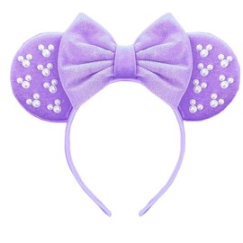 Roffiy Elegante diadema de terciopelo con lazo de terciopelo y detalles de perlas blancas, perfecta para cumpleaños, parques, viajes y fiestas de disfraces, suave y elegante y cómoda para mujeres y