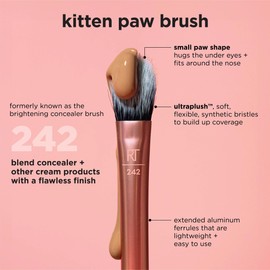 REAL TECHNIQUES Real Techniques Brightening Concealer Makeup Brush, Kitten Paw Brush Fits Under Eyes, Conceal Dark Circles, Eye Cream, Primer and Brightener, Cover Imperfections, RT 242 Brush, Cruelty-Free, 1 Count