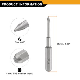 HARFINGTON 3pcs Y000 Tri Wings Screwdriver Bit 5/32" Hex Shank 35mm/1.38" Length Magnetic 3 Point Y-Shaped Head S2 Steel Screw Driver Bit