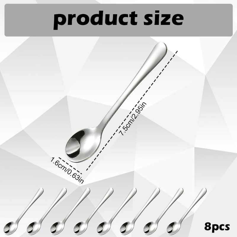 8 Pack Mini Stainless Steel Spoons for Spice Jars,7.5 cm