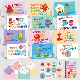 Decorably 24 Pack Holographic Funny Valentines Cards for Kids with Envelopes & Stickers - 12 Designs Blank Valentines Day Cards for Kids School, 6x4in Valentine Cards Kids, Valentine Cards for Kids