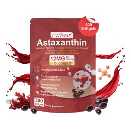 Gwynne Astaxantina 12 Mg 300 Cpsulas,astaxantina Antioxidant From Fresh Haematococcus Pluvialis,apoya La Salud Ocular, Articular Y Cutnea             