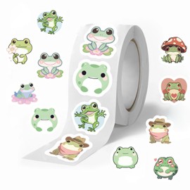 500Pcs Frog Stickers for Teen,Aesthetic Stickers for Water Bottles, Round Seal Label Stickers Cartoon Frog Stickers 1inch Cute Self Adhesive Stickers Envelope Seals Paster Decorate
